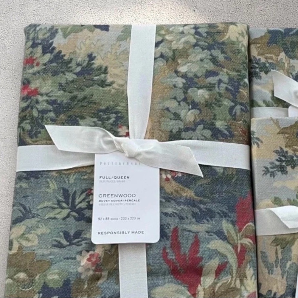 NEW Pottery Barn GREENWOOD Percale Full/Queen Duvet & 2 Standard Shams